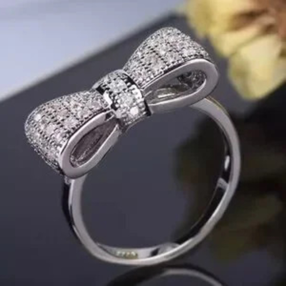 Cute Bow Rings White Gold?Plated 6,7,8